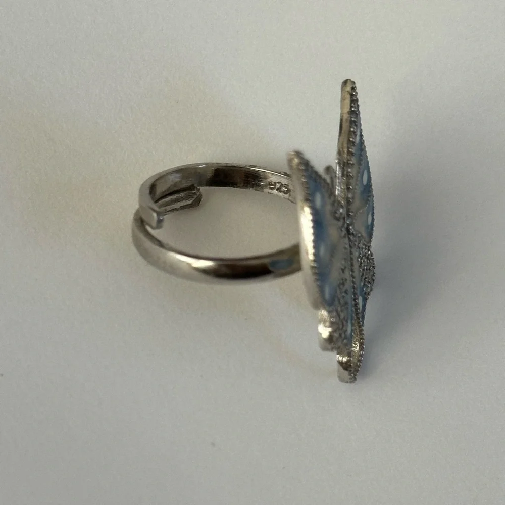 🦋925 Silver butterfly cz size adjustable ring handmade enamel